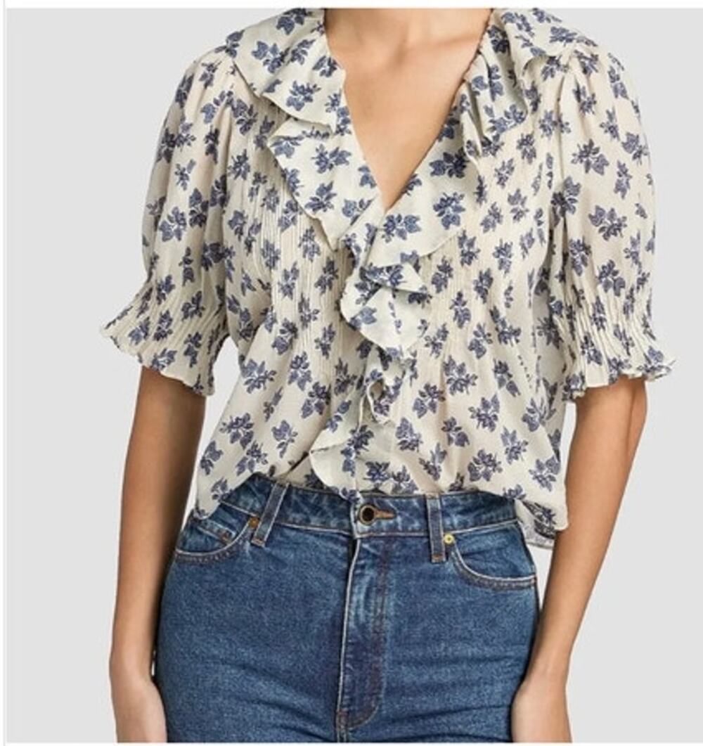DOEN Sz S Small Floral Henri Shirt Top Blouse